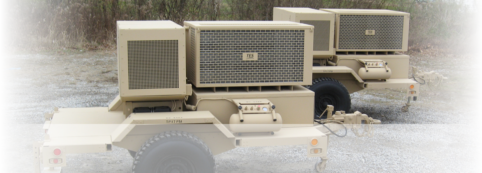 36,000 BTU/Hr self-contained continuous run environmental control unit, exportable power, power providing 35KW diesel generator mounted on a HMMWV towable trailer.