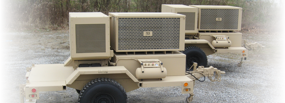 36,000 BTU/Hr self-contained continuous run environmental control unit, exportable power, power providing 35KW diesel generator mounted on a HMMWV towable trailer.